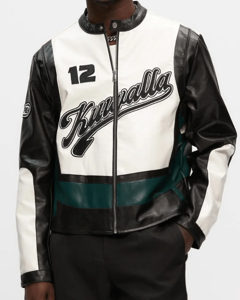 Kuwalla Black And White Leather Biker Jacket