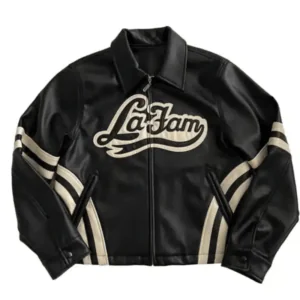 La Fam Retro Varsity Black Leather Jacket