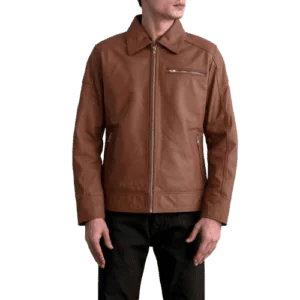 Lavendard Matte Brown Leather Biker Jacket