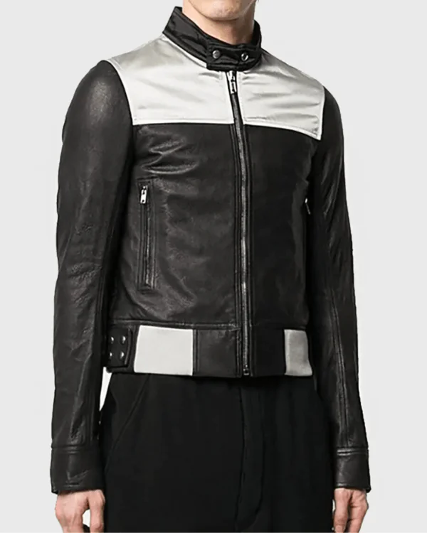 Marcel Men’s Black And Grey Leather Biker Jacket