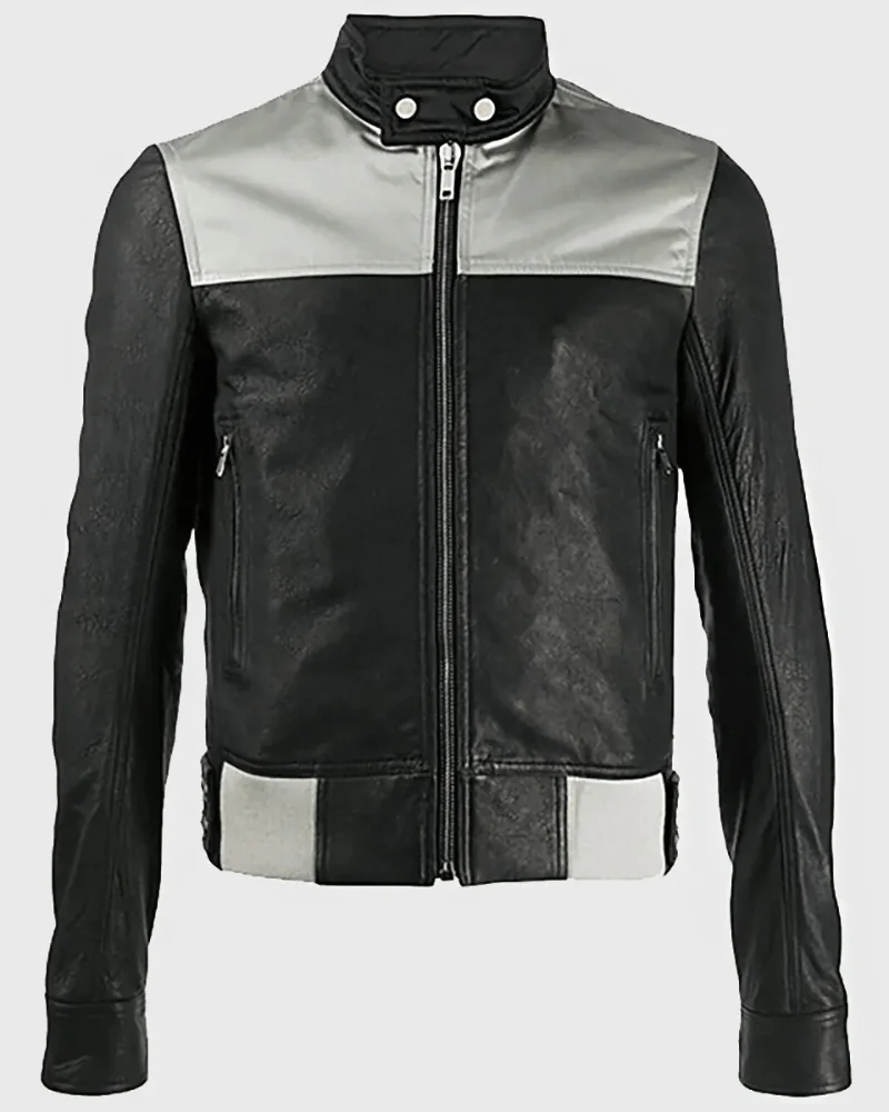 Marcel Men’s Black And Grey Leather Biker Jacket