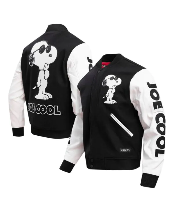 Men’s Black Peanuts Snoopy Joe Cool Full-zip Varsity Jacket