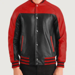 Men’s Black & Red Leather Varsity Jacket