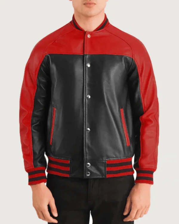 Men’s Black & Red Leather Varsity Jacket