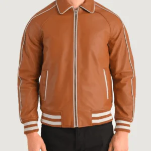 Men’s Cooper Tan Brown Leather Varsity Jacket