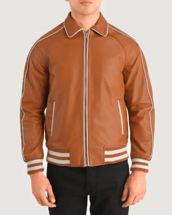 Men’s Cooper Tan Brown Leather Varsity Jacket