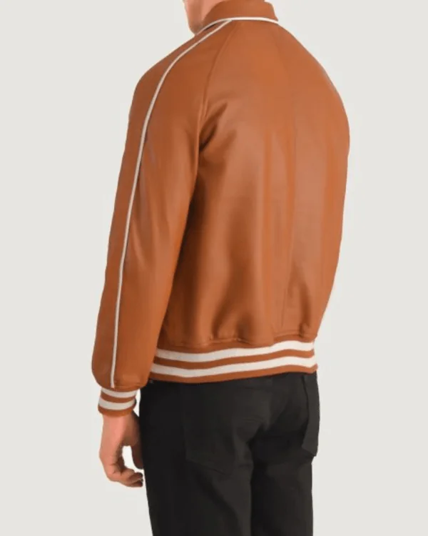 Men’s Cooper Tan Brown Leather Varsity Jacket