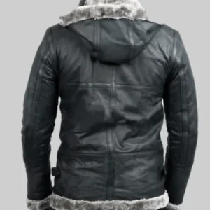 Men’s Grey Hooded B-3 Bomber Leather Jacket