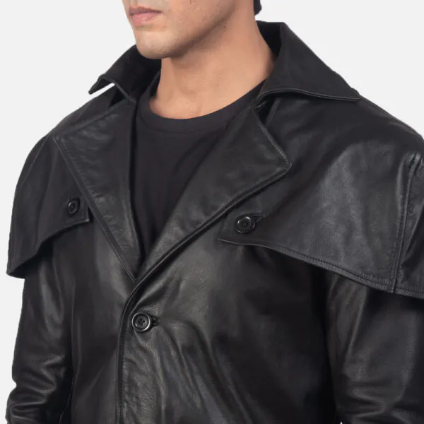 Deux Black Leather Duster