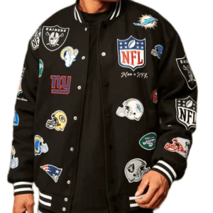 Nfl Oversized Melton Multi Badge Bomber Jacket