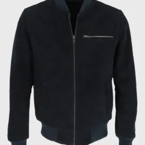 Noah Mens Navy Blue Bomber Suede Leather Jacket