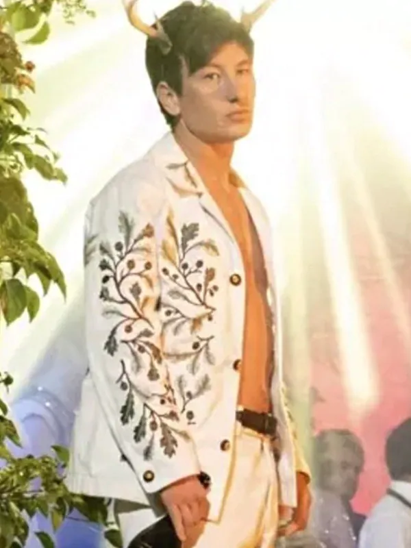 Saltburn 2023 Barry Keoghan Leaf Embroidery White Jacket