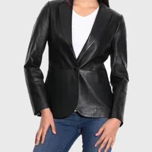 Stephnie Black Leather Blazer