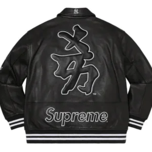 Supreme NY Yankees Varsity Black Leather Jacket