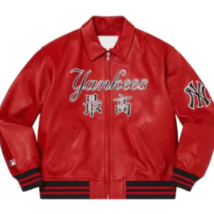 Supreme NY Yankees Varsity Red Leather Jacket