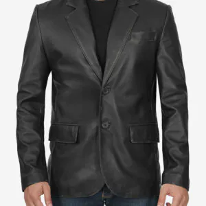 Tenzen Men’s Black Leather Blazer