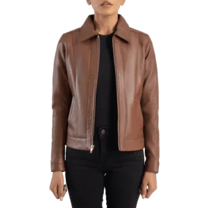 Vixen Brown Classic Collar Leather Jacket