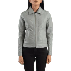 Vixen Grey Classic Collar Leather Jacket