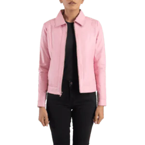 Vixen Pink Classic Collar Leather Jacket