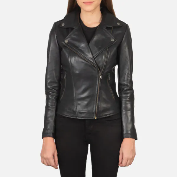 Flashback Black Leather Biker Jacket - Image 3