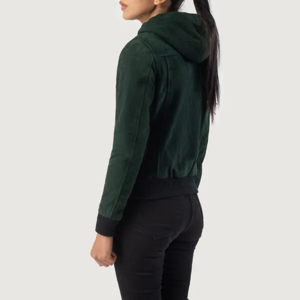 Rebella Green Hooded Suede Bomber Jacket - Image 2