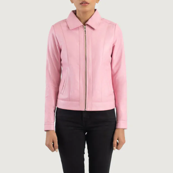 Vixen Pink Classic Collar Leather Jacket - Image 3