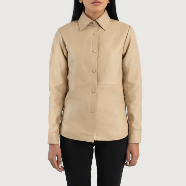 Zenith Beige Leather Shirt Jacket - Image 3