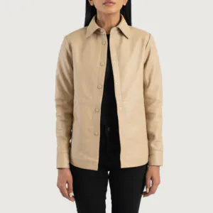 Zenith Beige Leather Shirt Jacket