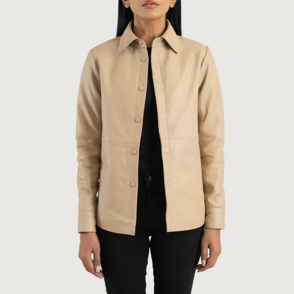 Zenith Beige Leather Shirt Jacket