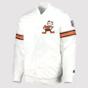 Cleveland Browns The Power Forward White Satin Varsity Jacket