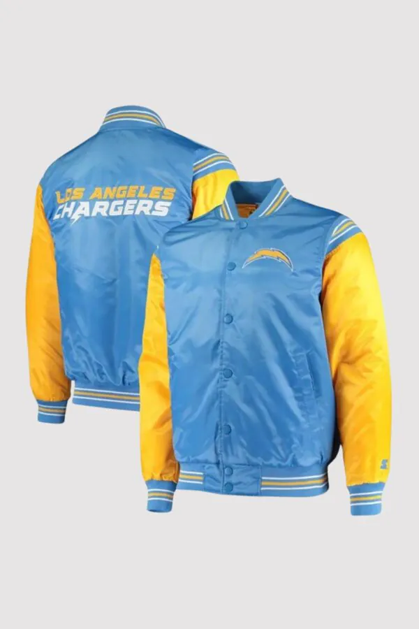 LA Chargers Light Blue and Yellow Satin Varsity Jacket