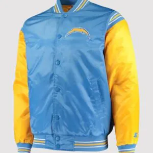 LA Chargers Light Blue and Yellow Satin Varsity Jacket