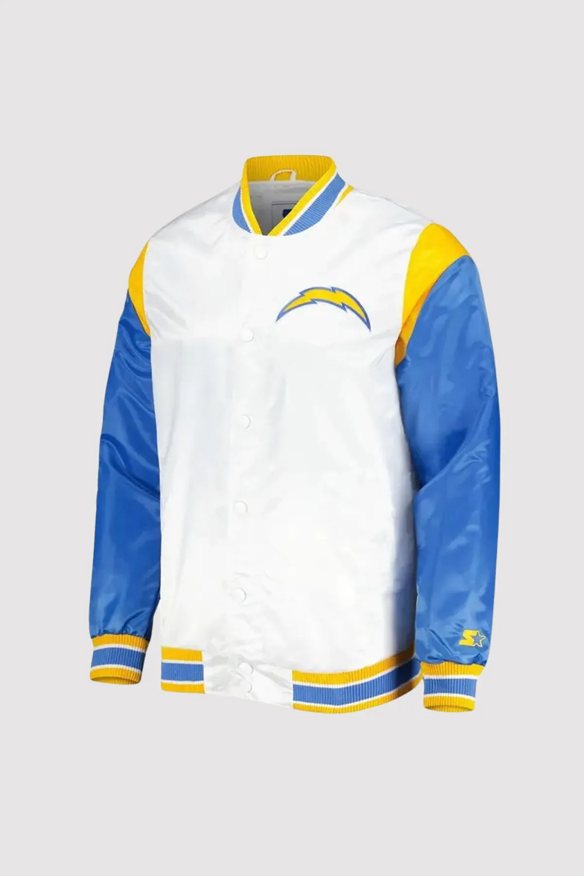 LA Chargers Throwback Pitch Blue And White Satin Varsity Jacket