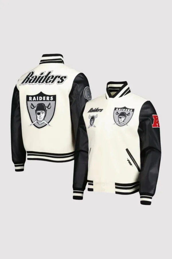 Las Vegas Raiders Retro Classic Cream And Black Varsity Jacket