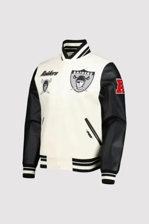 Las Vegas Raiders Retro Classic Cream And Black Varsity Jacket