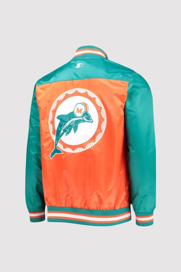 Miami Dolphins Classic Tradition II Satin Varsity Jacket - Image 2