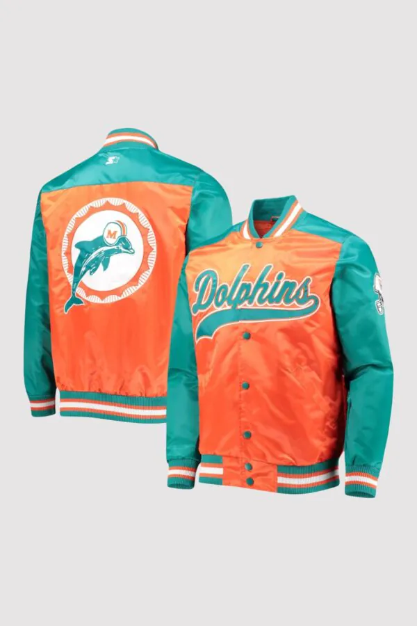 Miami Dolphins Classic Tradition II Satin Varsity Jacket