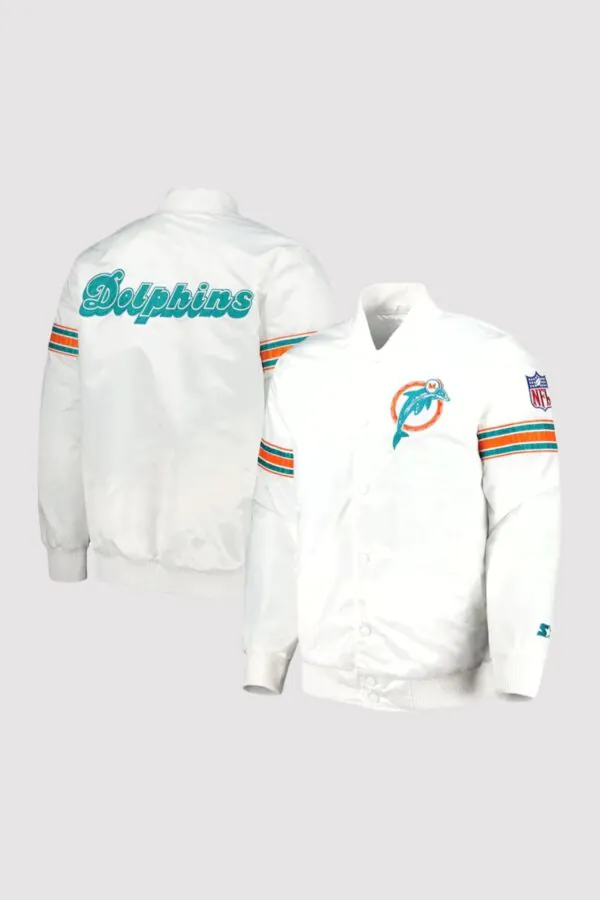 Miami Dolphins The Power Forward White Full-Snap Varsity Jacket