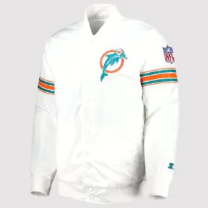 Miami Dolphins The Power Forward White Full-Snap Varsity Jacket