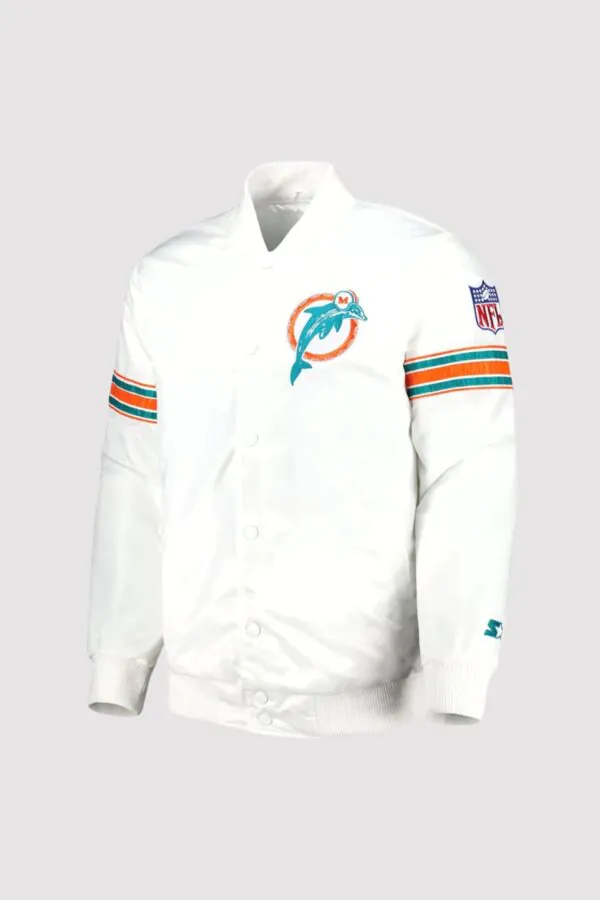 Miami Dolphins The Power Forward White Full-Snap Varsity Jacket