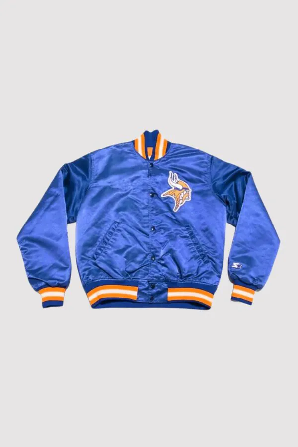 Minnesota Vikings 90s Blue Satin Bomber Jacket