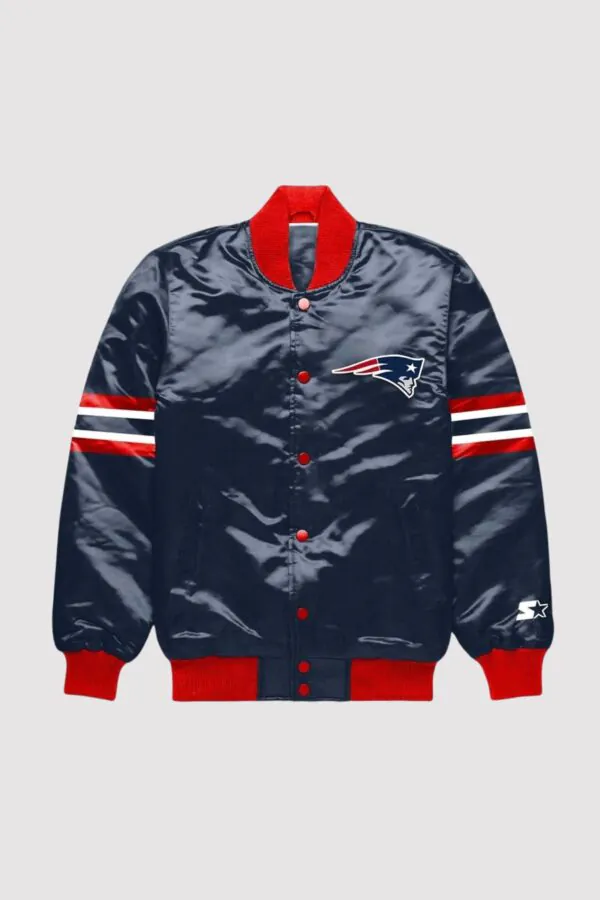 New England Patriots Button Down Navy Blue Varsity Jacket