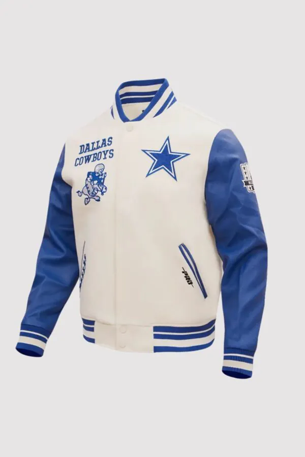 NFL Dallas Cowboys White And Blue Varsity Jacket - Image 3