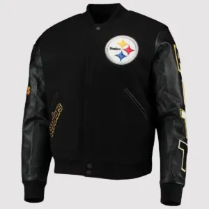 Pittsburgh Steelers Black Wool and leather Jacket