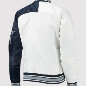 Starter Dallas Cowboys Endzone White and Blue Satin Varsity Jacket