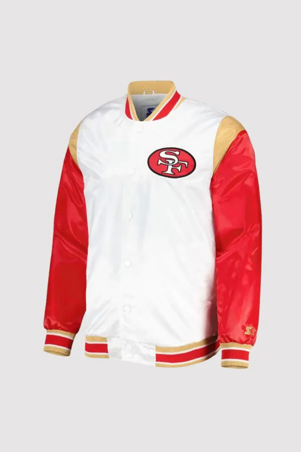 Throwback Warm Up Pitch San Francisco 49ers Satin Varsity Jacket