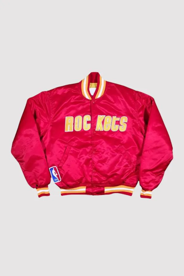 90s Houston Rockets Red Satin Varsity Jacket