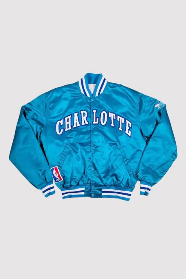 Charlotte Hornets 90s Satin Blue Bomber Jacket