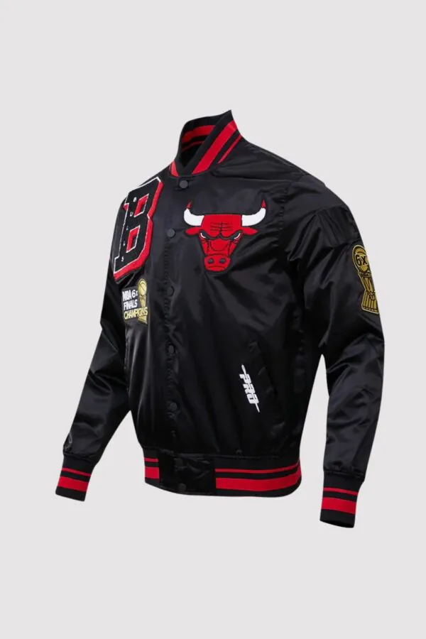 Chicago Bulls NBA 6x Finals Champions Mashup Black Satin Jacket - Image 3