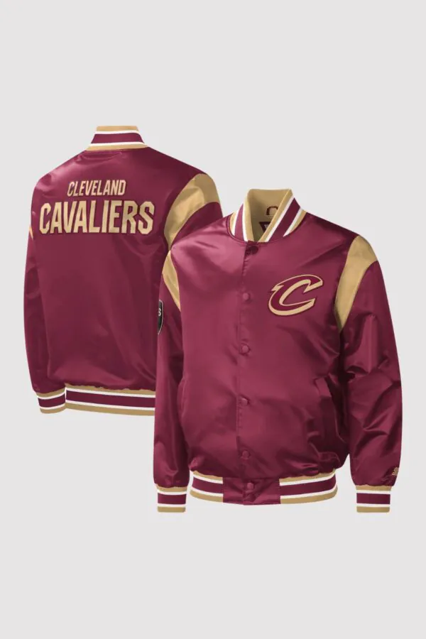 Cleveland Cavaliers Wine Force Play Maroon Satin Varsity Jacket